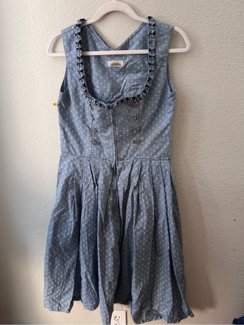 almsach bavarian milkmaid blue botanical leaf print dress womens uk 14 / us 10